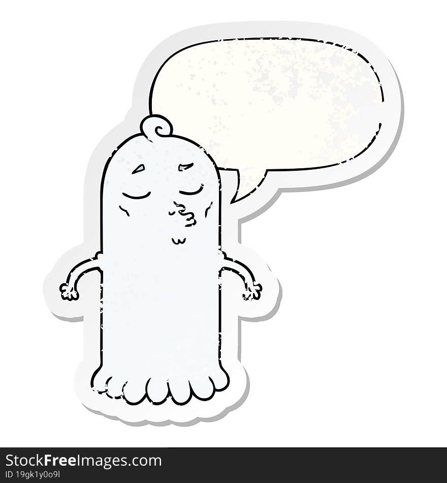 cartoon ghost and speech bubble distressed sticker