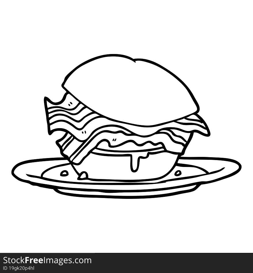 line drawing of a amazingly tasty bacon breakfast sandwich with cheese. line drawing of a amazingly tasty bacon breakfast sandwich with cheese