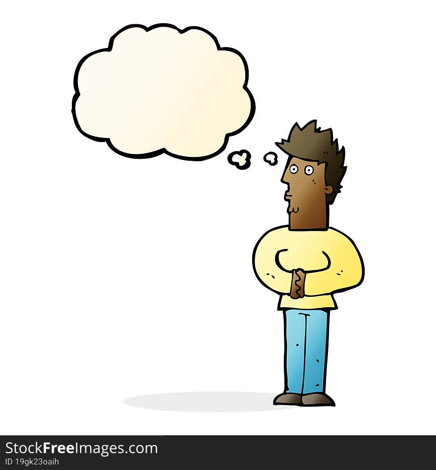 cartoon nervous man with thought bubble