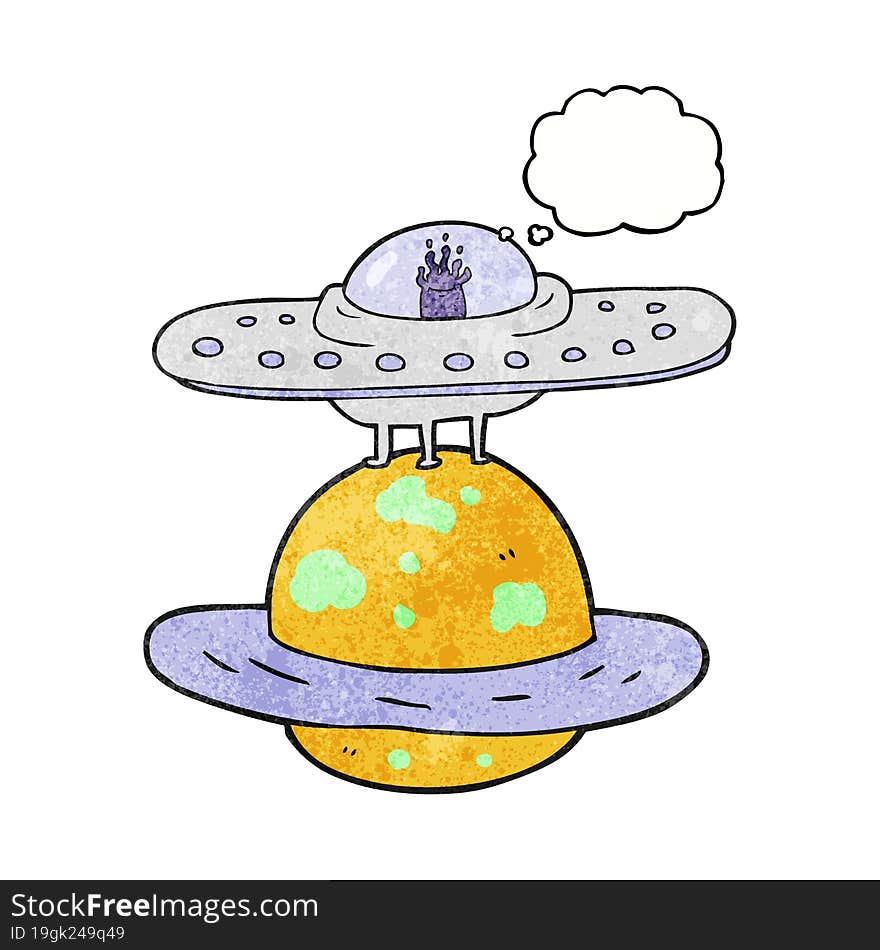 thought bubble textured cartoon flying saucer