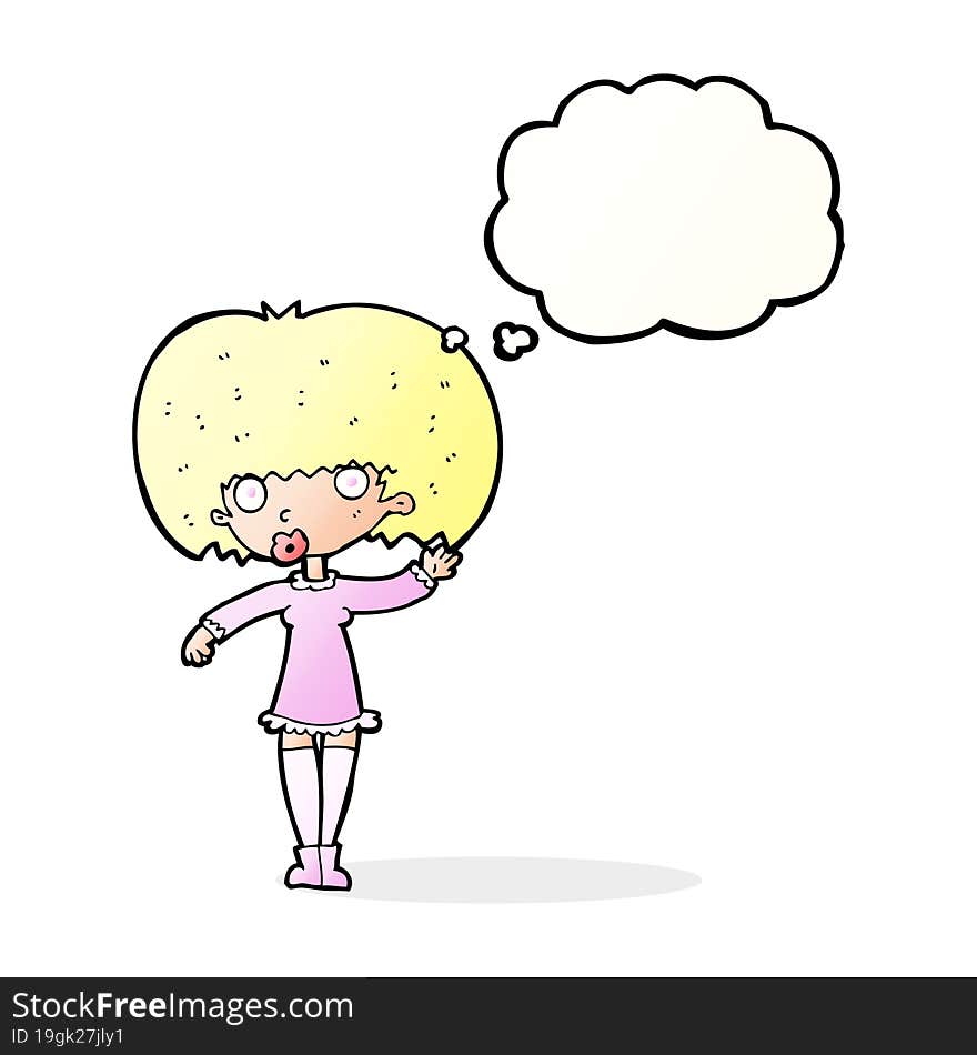 Cartoon Waving Girl With Thought Bubble