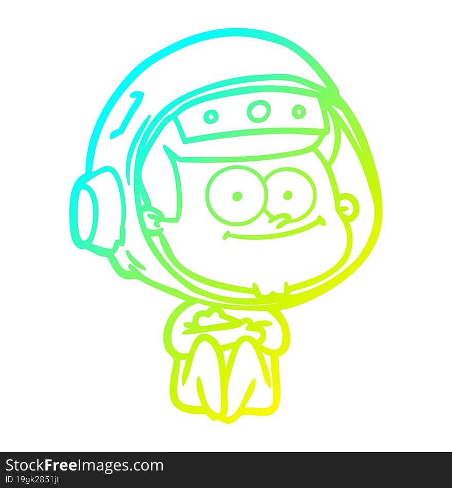 cold gradient line drawing of a happy astronaut cartoon