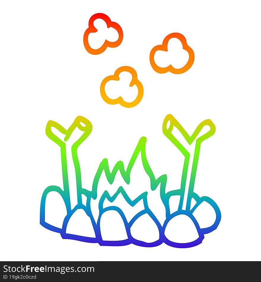 rainbow gradient line drawing cartoon camp fire