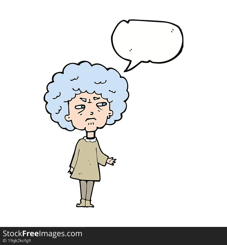 cartoon old lady with speech bubble