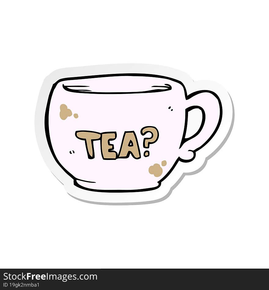 sticker of a cartoon cup of tea