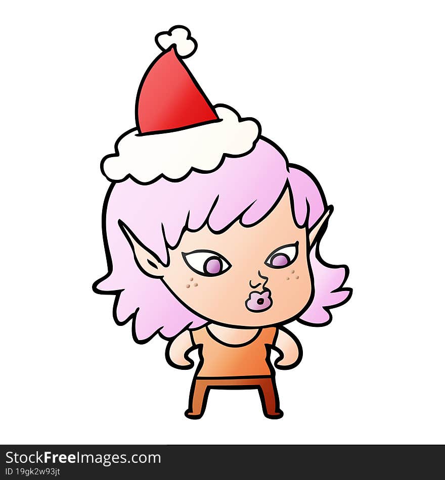 pretty gradient cartoon of a elf girl wearing santa hat