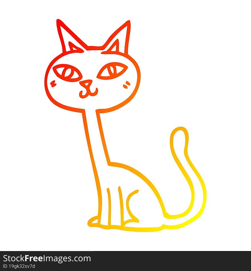 Warm Gradient Line Drawing Cartoon Cat