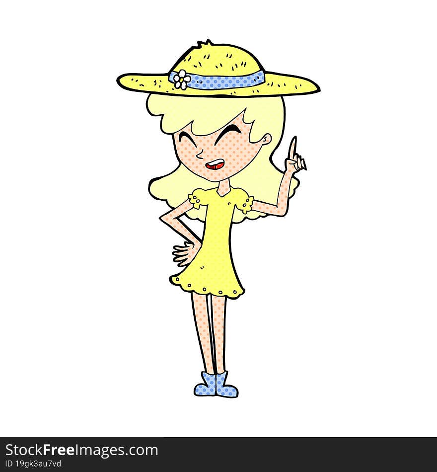 cartoon woman wearing summer hat