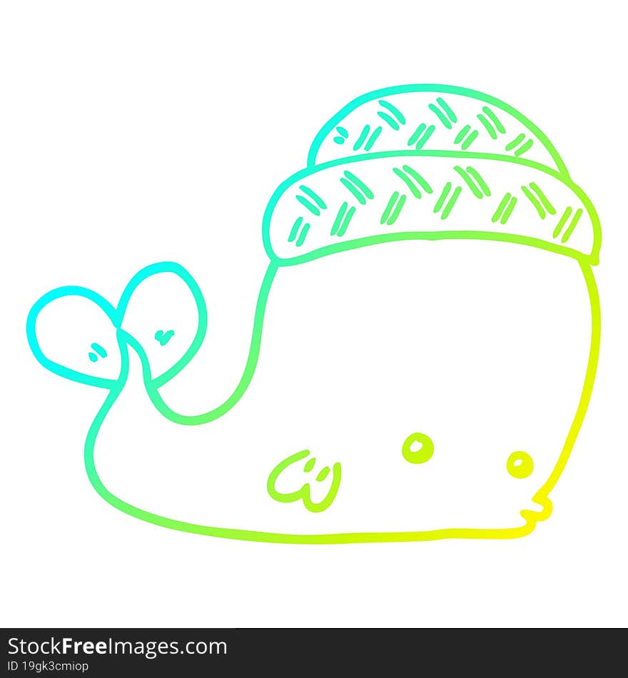 Cold Gradient Line Drawing Cartoon Whale Wearing Hat