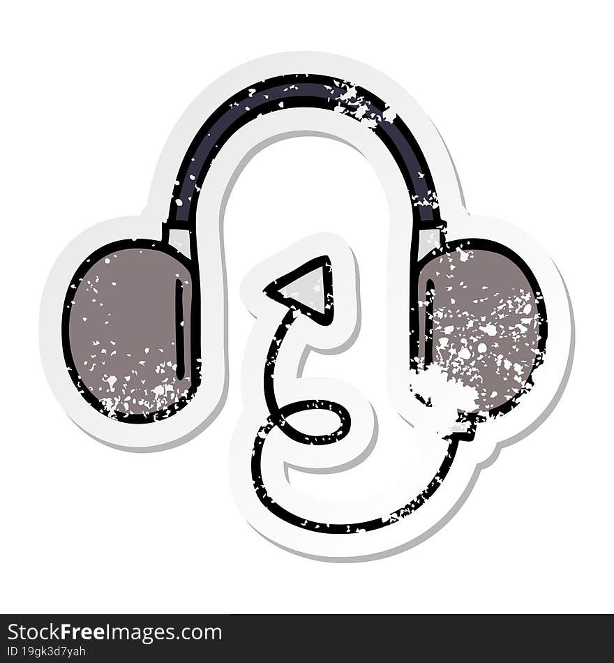 Distressed Sticker Of A Cute Cartoon Retro Headphone