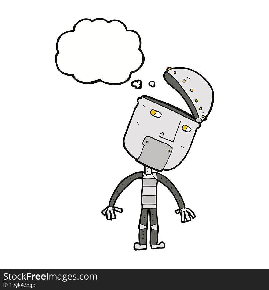 cartoon robot with thought bubble