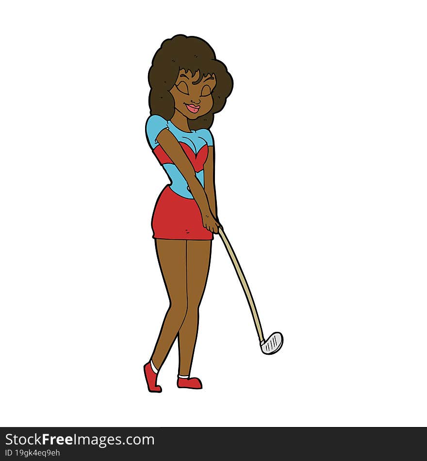 Cartoon Woman Playing Golf