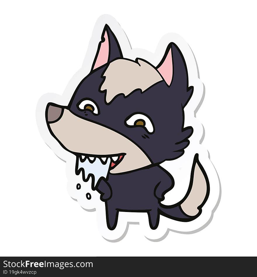 Sticker Of A Cartoon Hungry Wolf