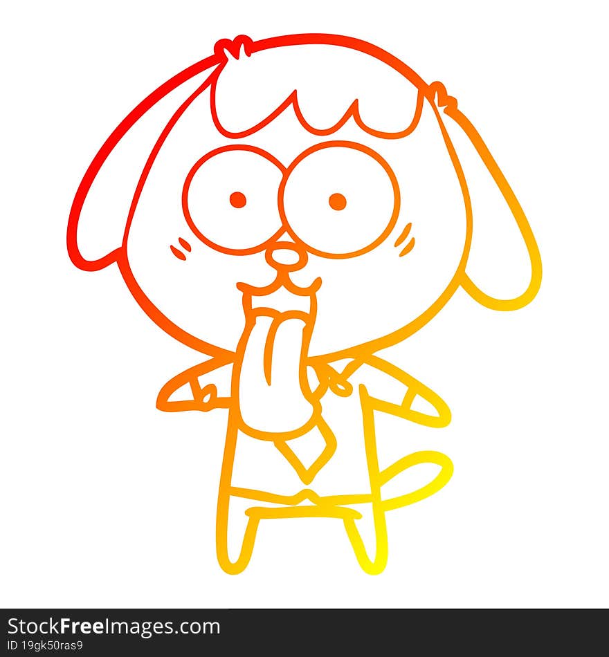 warm gradient line drawing of a cute cartoon dog wearing office shirt