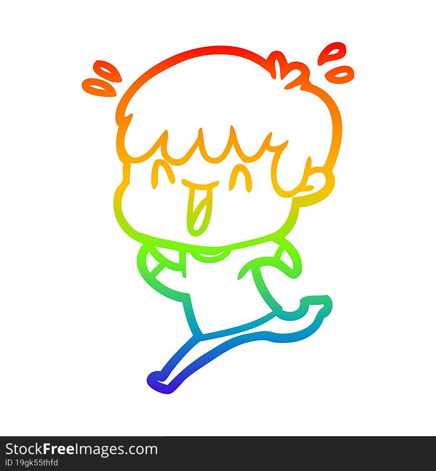 rainbow gradient line drawing of a cartoon laughing boy