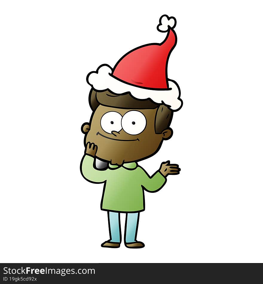 gradient cartoon of a happy man wearing santa hat