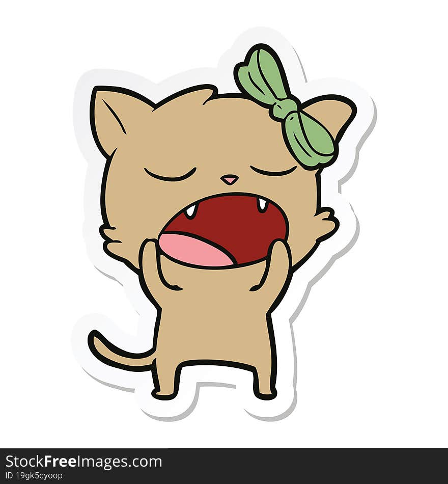 Sticker Of A Cartoon Yawning Cat