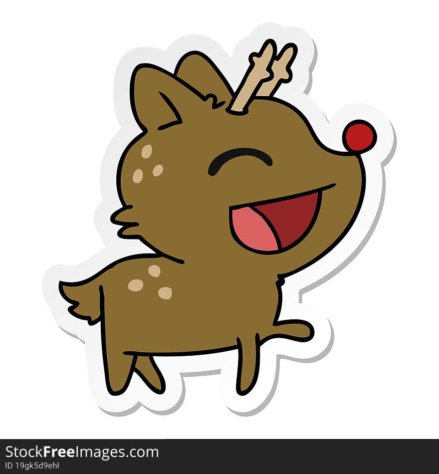 sticker cartoon of cute red nosed reindeer