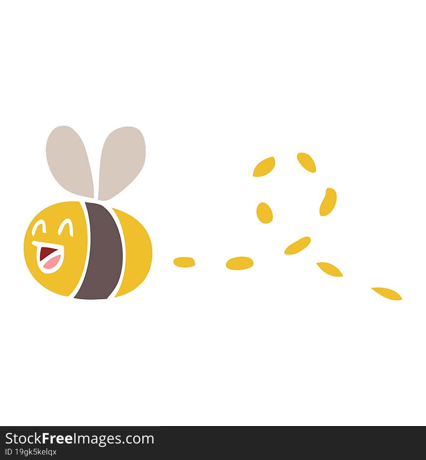 flat color illustration cartoon buzzing bee