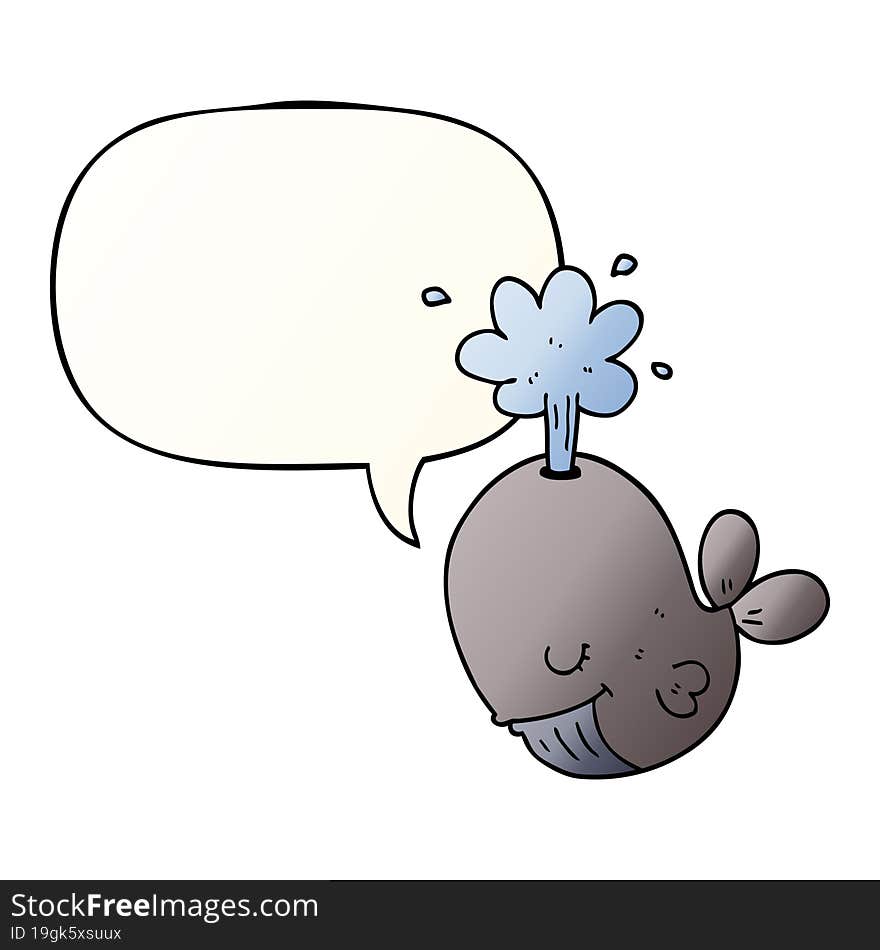 cartoon spouting whale and speech bubble in smooth gradient style