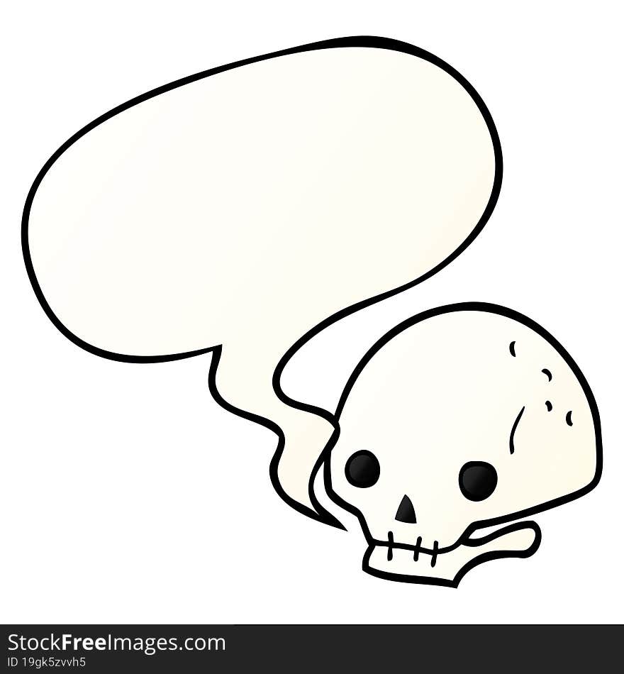 cartoon spooky skull and speech bubble in smooth gradient style