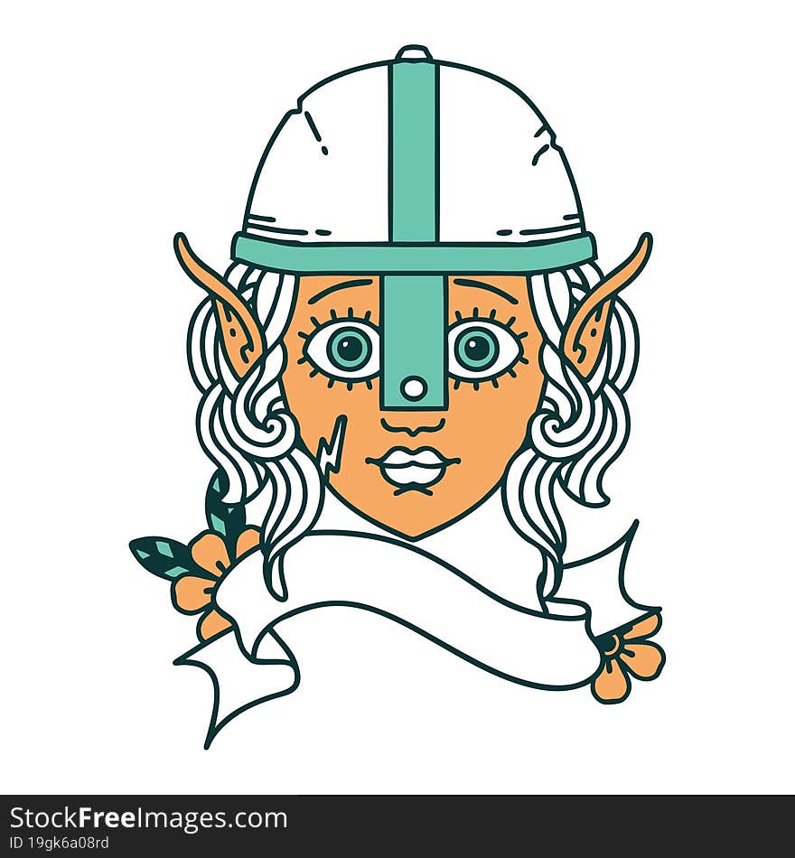 Retro Tattoo Style elf fighter character face. Retro Tattoo Style elf fighter character face