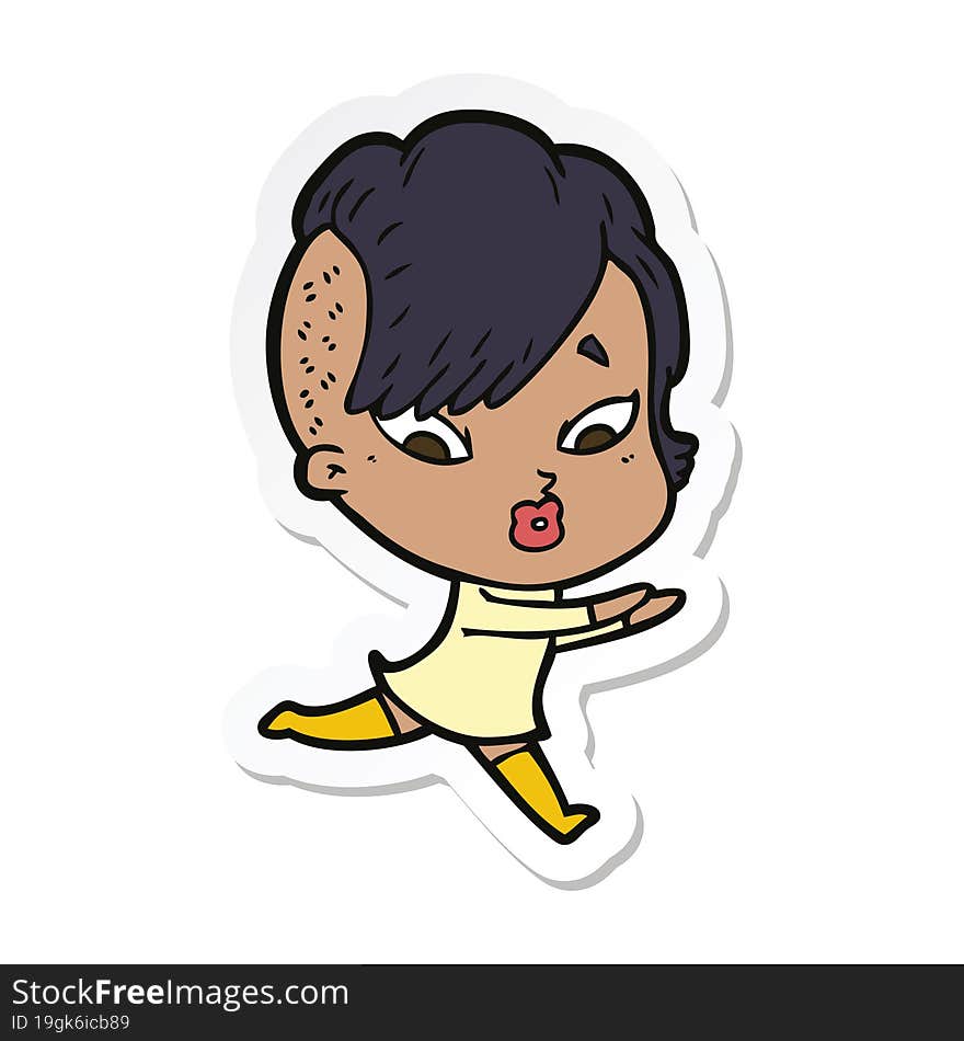 sticker of a cartoon surprised girl