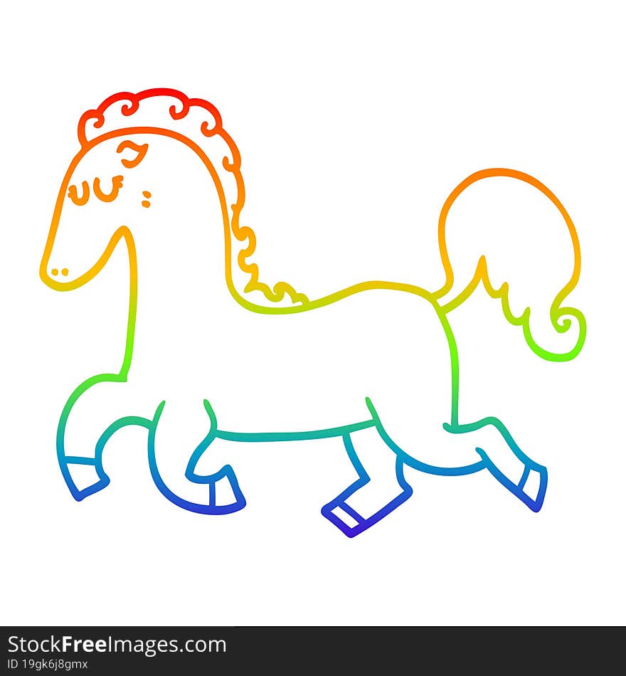 Rainbow Gradient Line Drawing Cartoon Horse Running