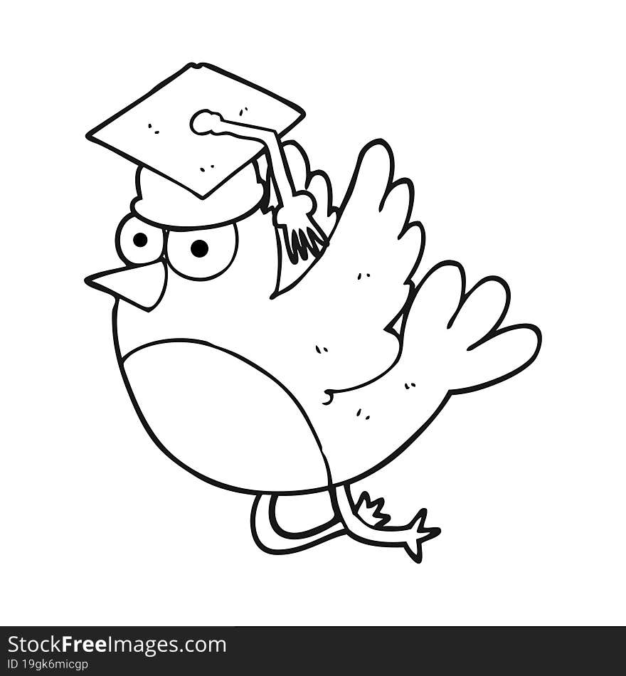 black and white cartoon bird wearing graduation cap