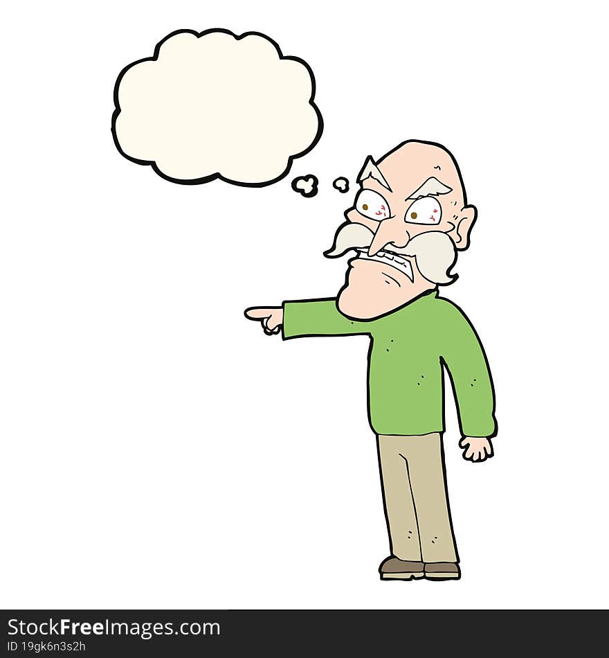 cartoon furious old man with thought bubble