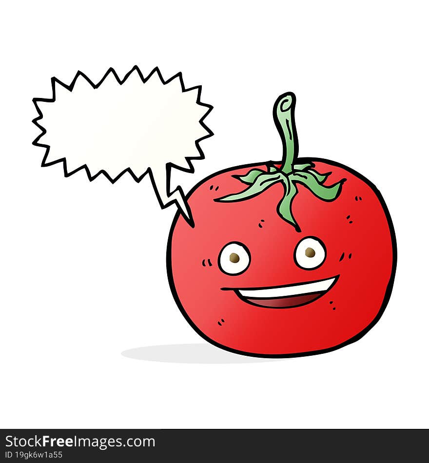 cartoon tomato with speech bubble