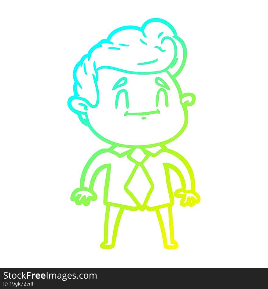 cold gradient line drawing happy cartoon man in office clothes