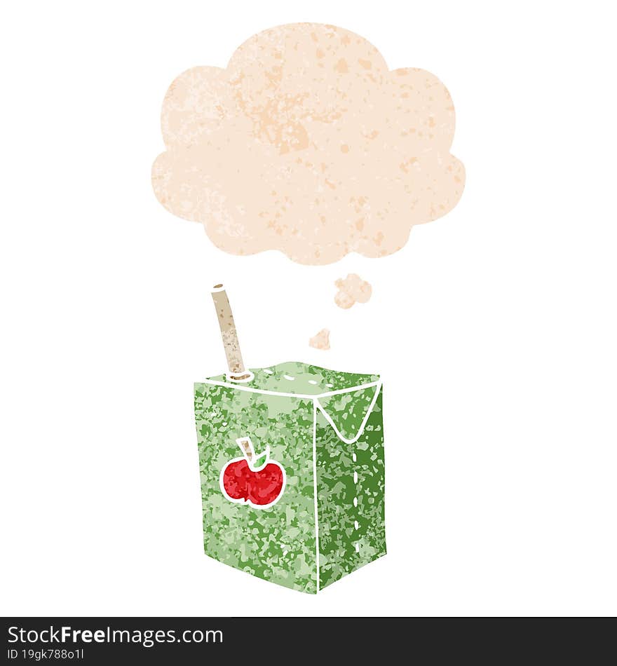 Cartoon Apple Juice Box And Thought Bubble In Retro Textured Style