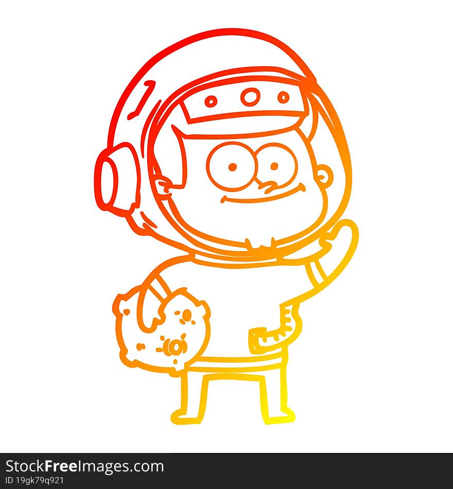 warm gradient line drawing of a happy astronaut cartoon