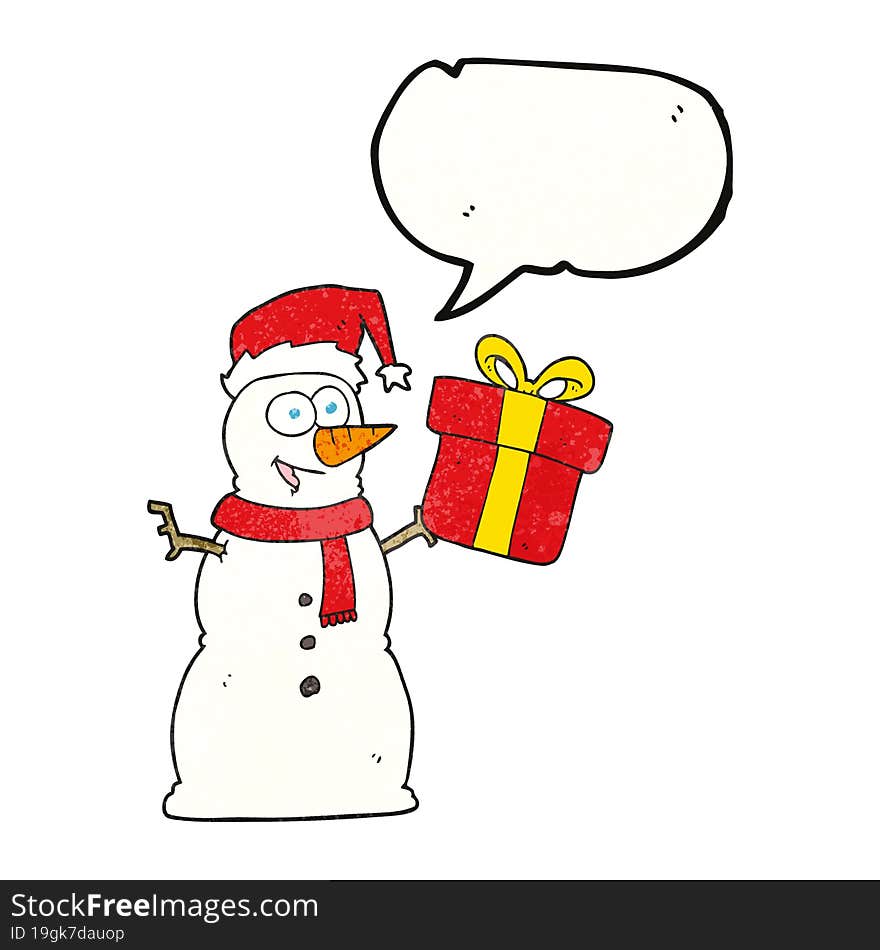 speech bubble textured cartoon snowman