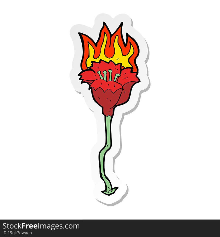 sticker of a cartoon burning flower