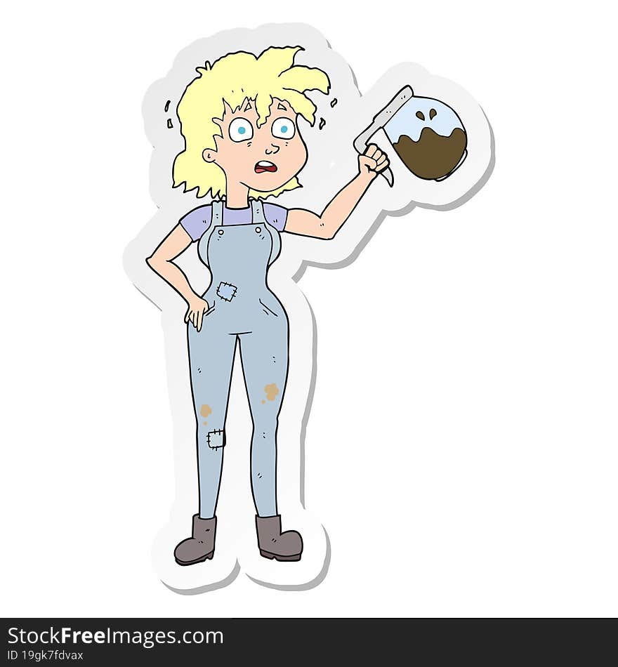 sticker of a too much coffee cartoon