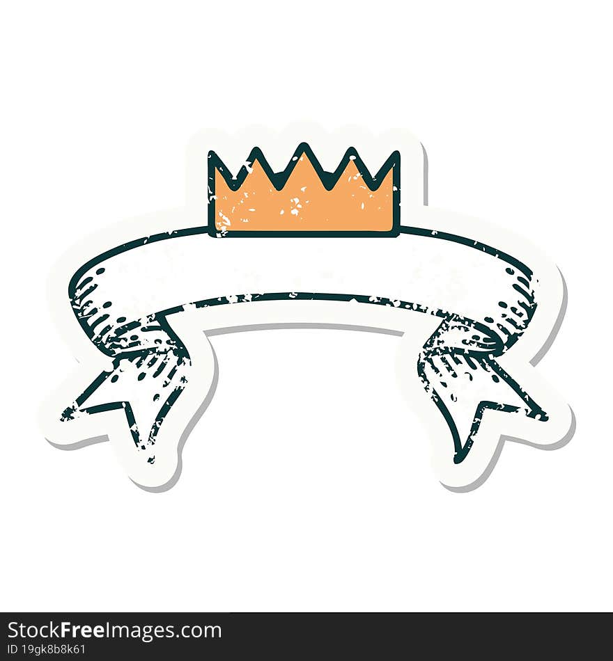 grunge sticker with banner of a crown