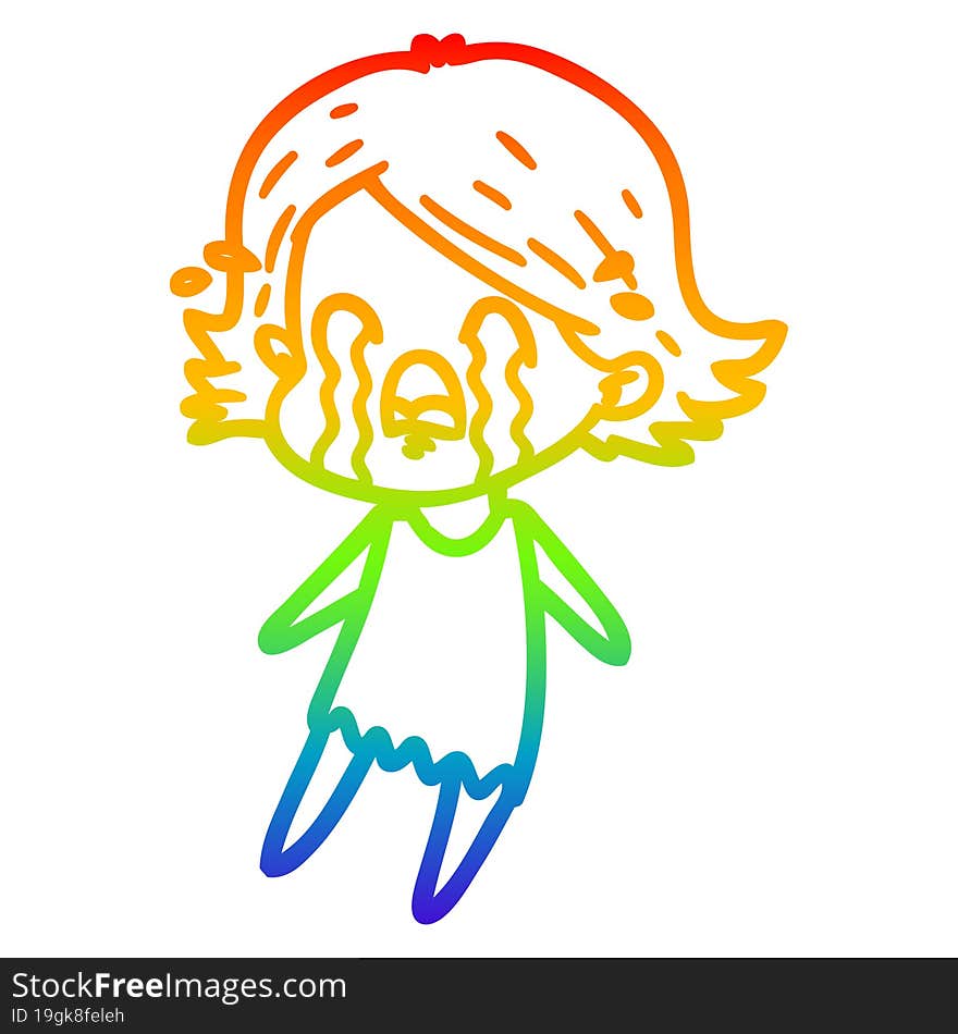 rainbow gradient line drawing of a cartoon woman crying