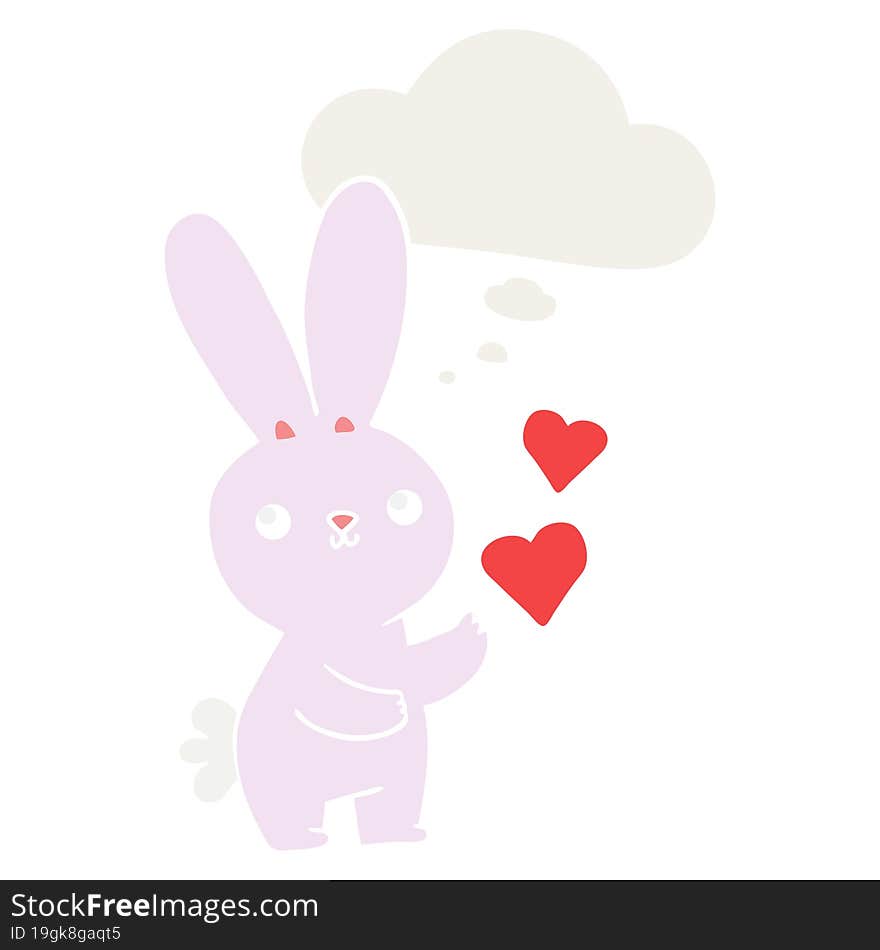 Cute Cartoon Rabbit With Love Hearts And Thought Bubble In Retro Style