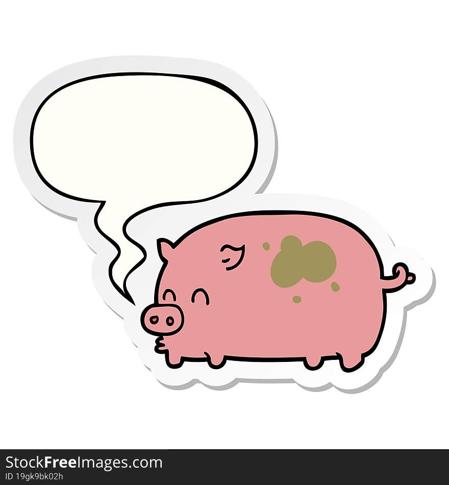 cute cartoon pig and speech bubble sticker