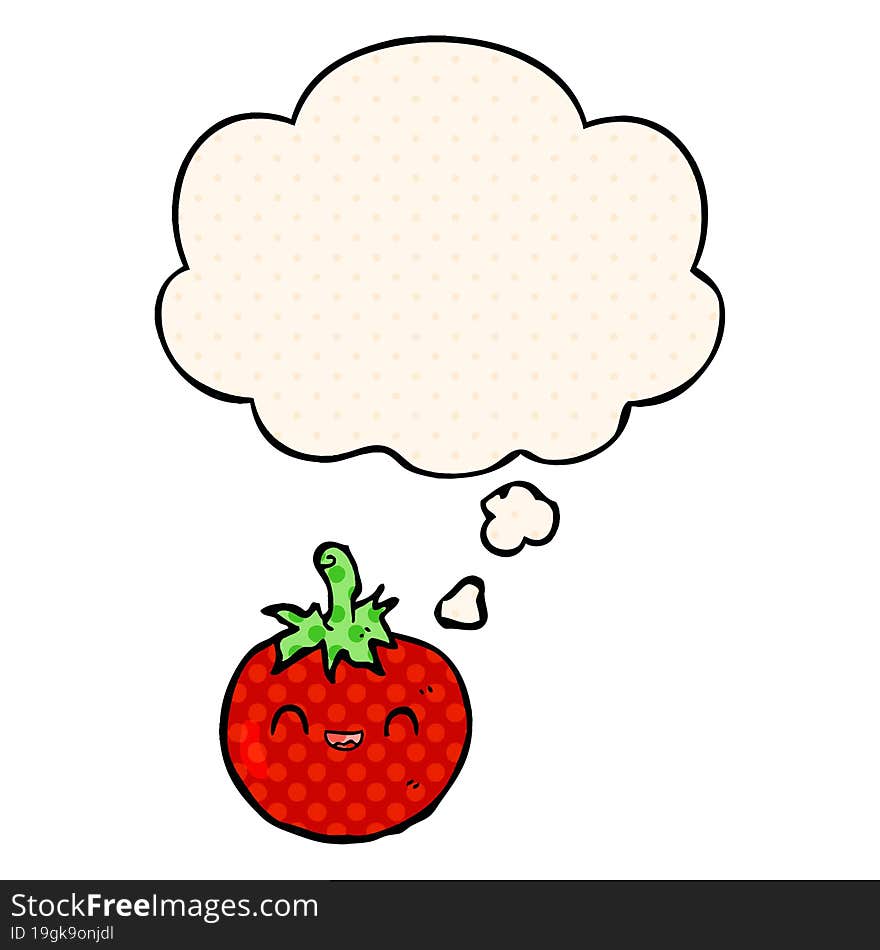 cute cartoon tomato and thought bubble in comic book style