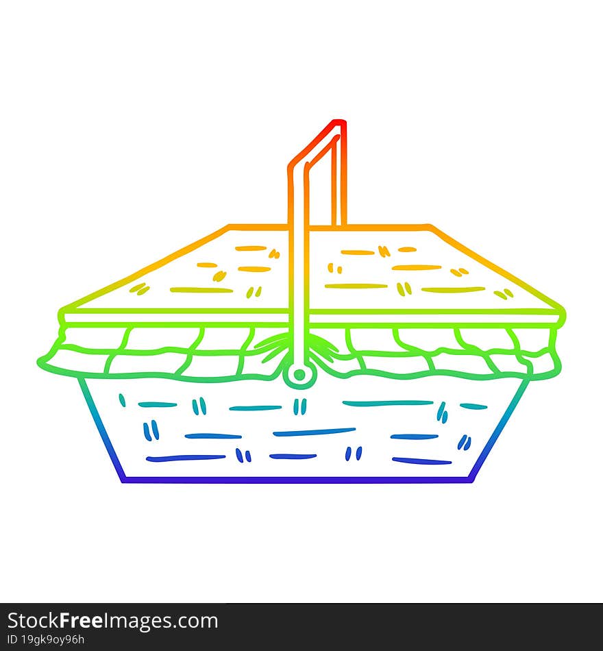 rainbow gradient line drawing of a cartoon picnic basket