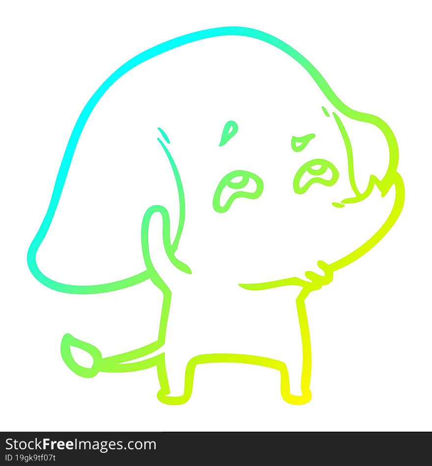 cold gradient line drawing cartoon elephant remembering