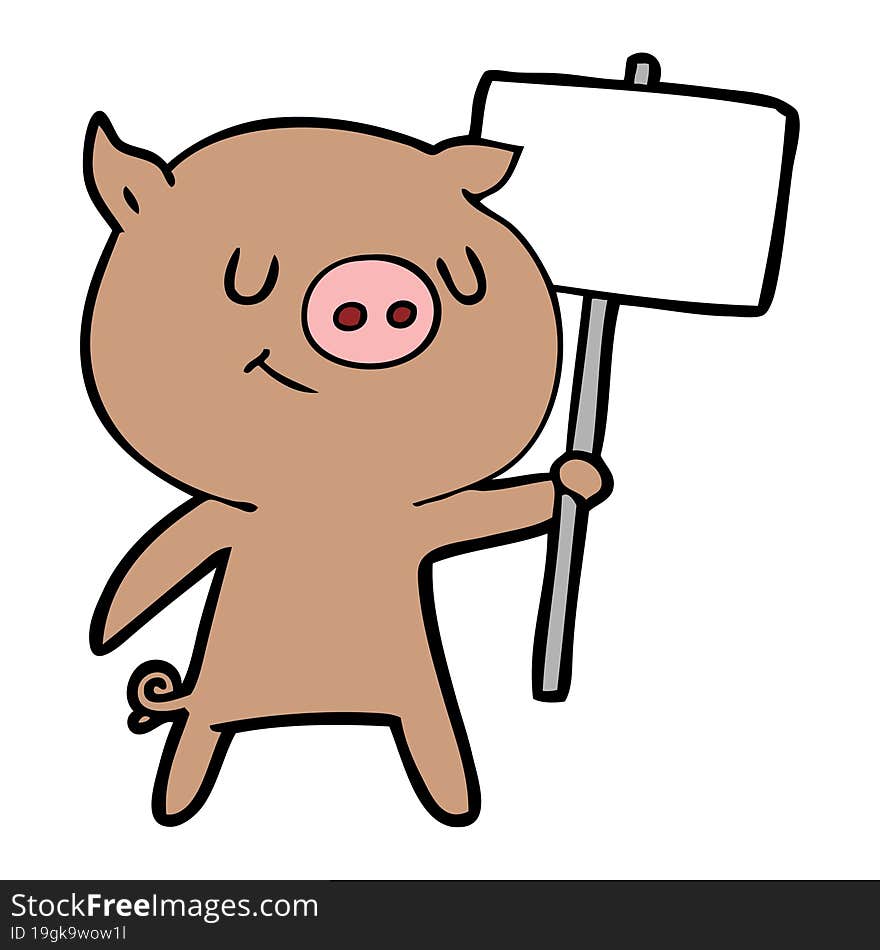 happy cartoon pig with placard. happy cartoon pig with placard