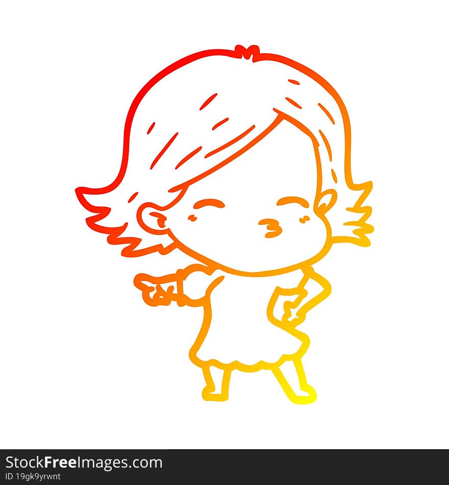 warm gradient line drawing cartoon woman pointing