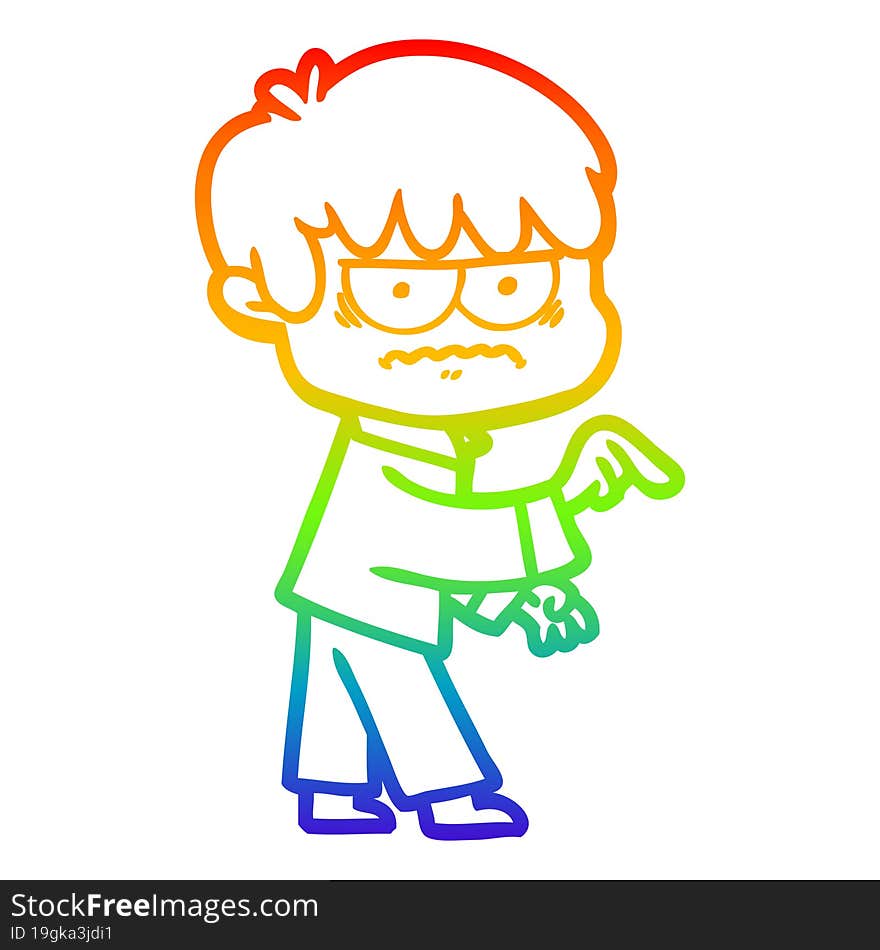 Rainbow Gradient Line Drawing Annoyed Cartoon Boy