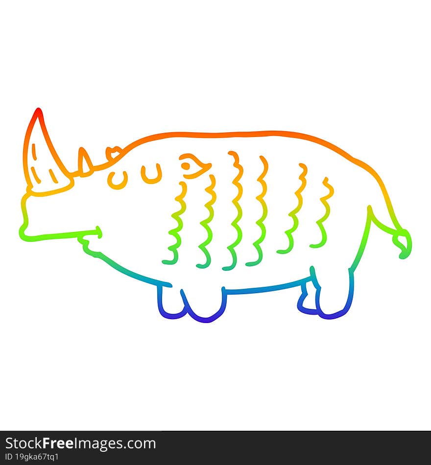 rainbow gradient line drawing cartoon rhinoceros