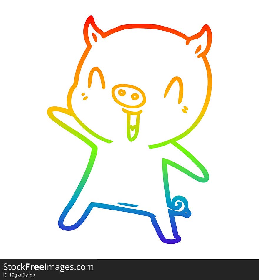 Rainbow Gradient Line Drawing Cartoon Pig Dancing