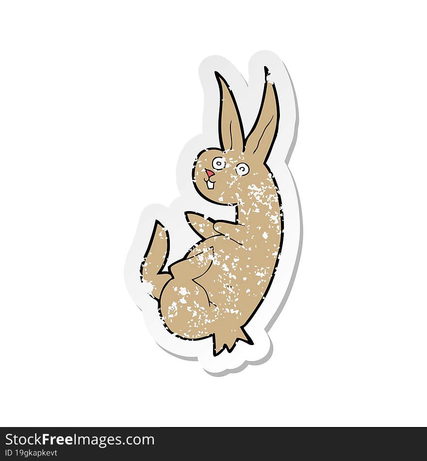 retro distressed sticker of a cue cartoon rabbit